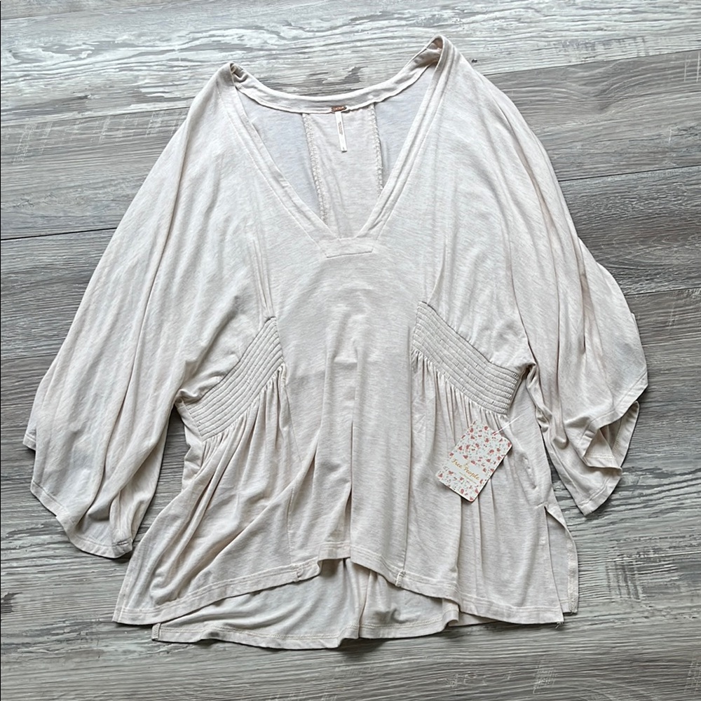 Free People Cream V-Neck Top